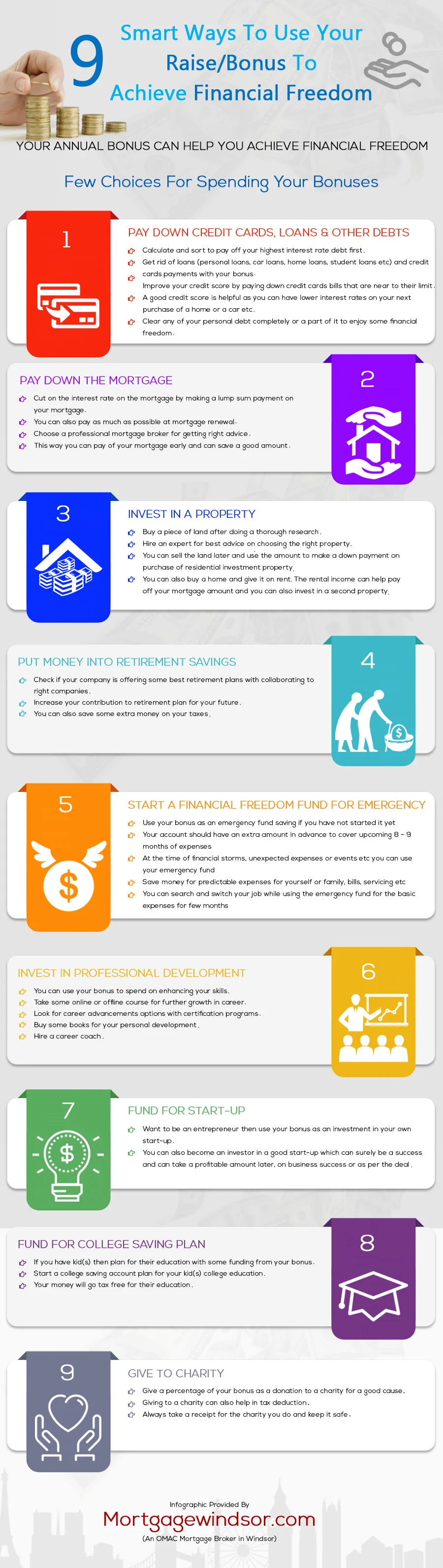 Financial freedom Infographic,Smart Ways to use bonus,how to achieve financial freedom,use bonus money